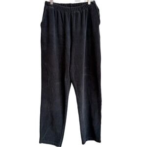 Lands End Sport Knit Tapered Leg Pants Size L Tall Elastic‎ Waist Black Corduroy